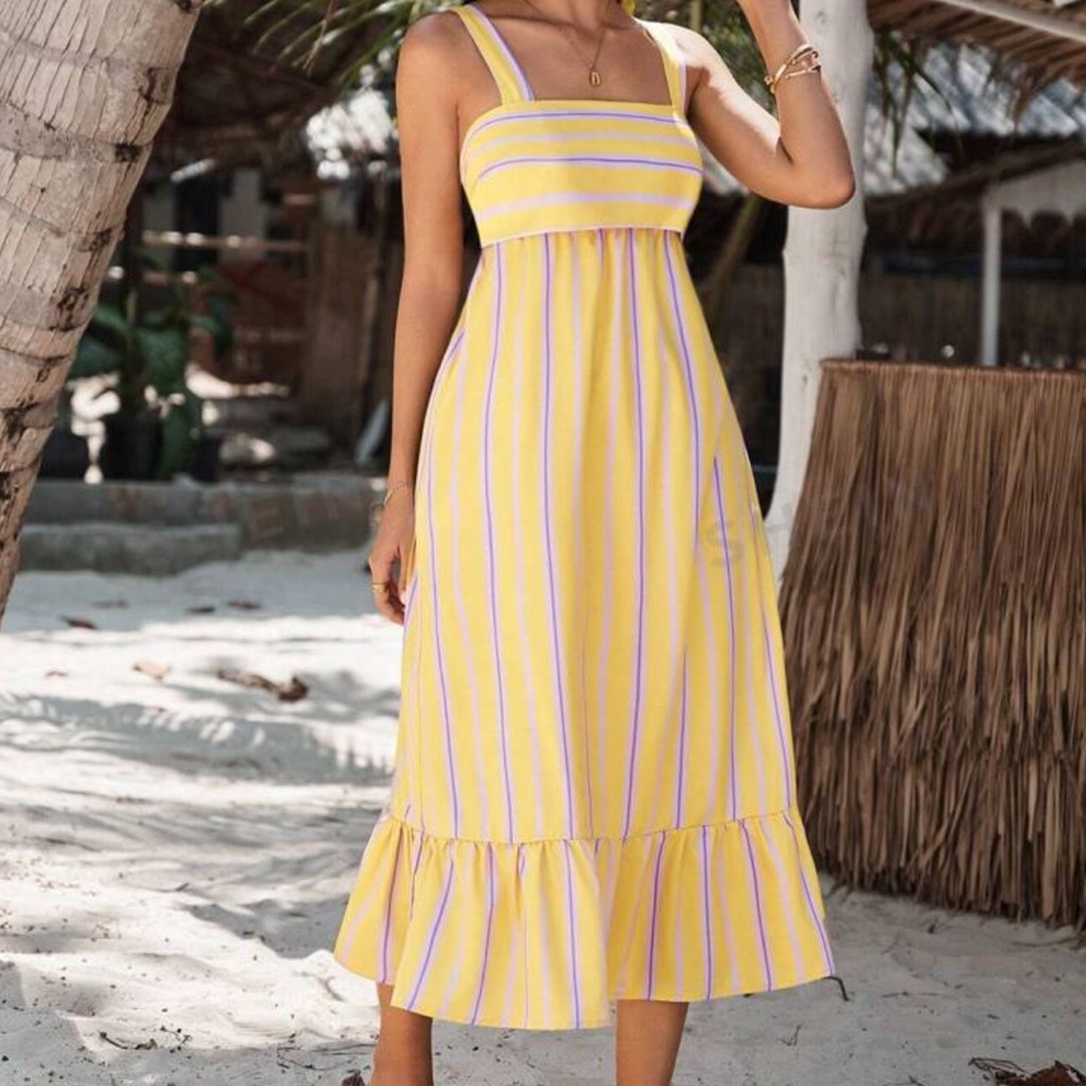 Yellow Stripped Tie Back Dress